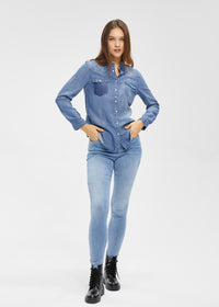 Women's Tencel Contrast Denim Blouse