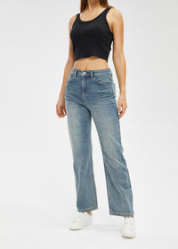 Women's Retro Mid Rise Straight Jeans