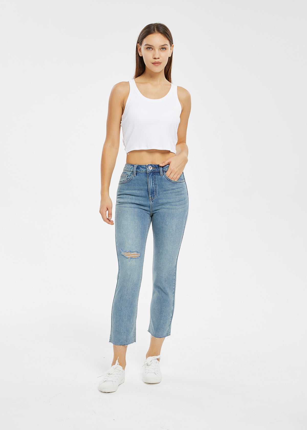 Women's Retro Mid Rise Cigarette Jeans