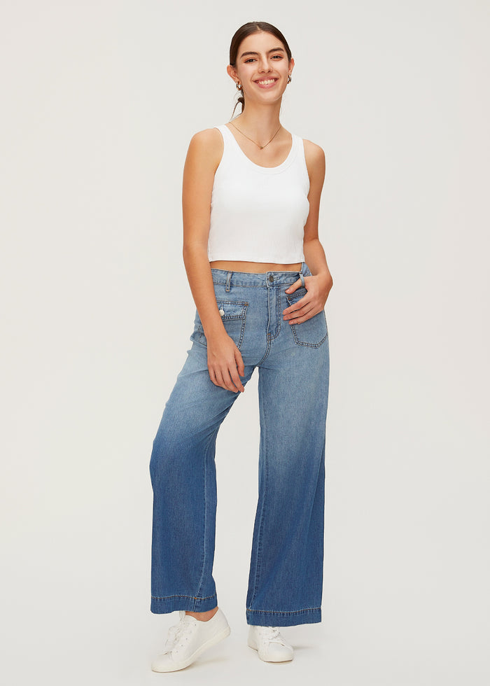 Women's Flap Pockets Straight Jeans