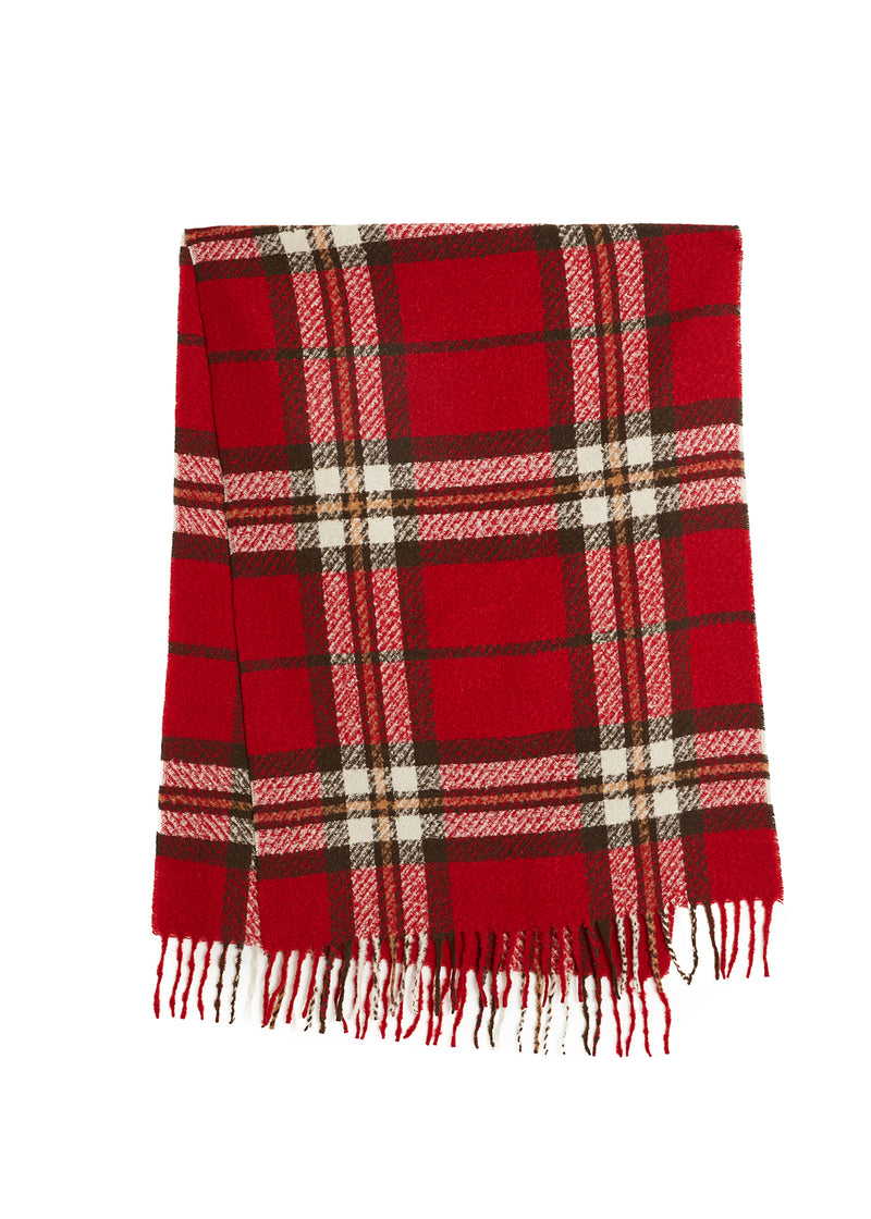 Fringed Soft Plaid Wide Scarf