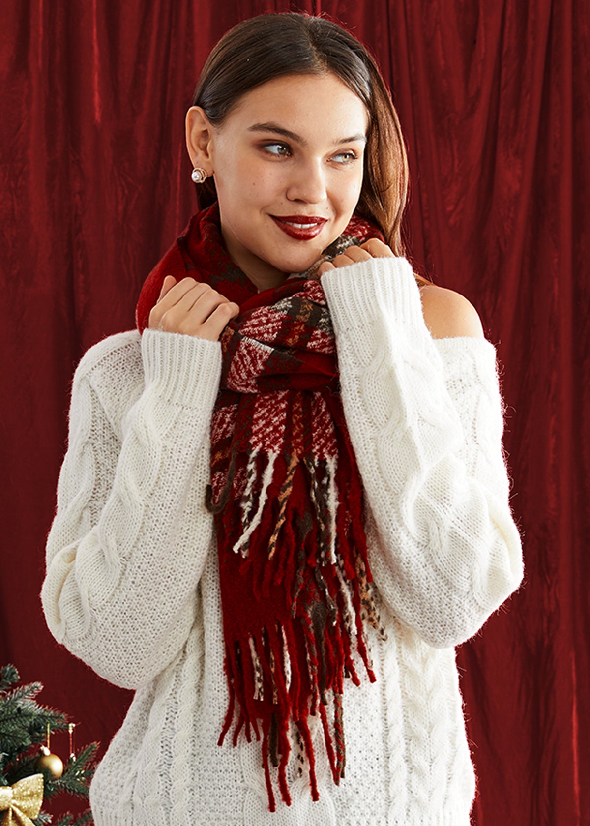 Fringed Soft Plaid Wide Scarf