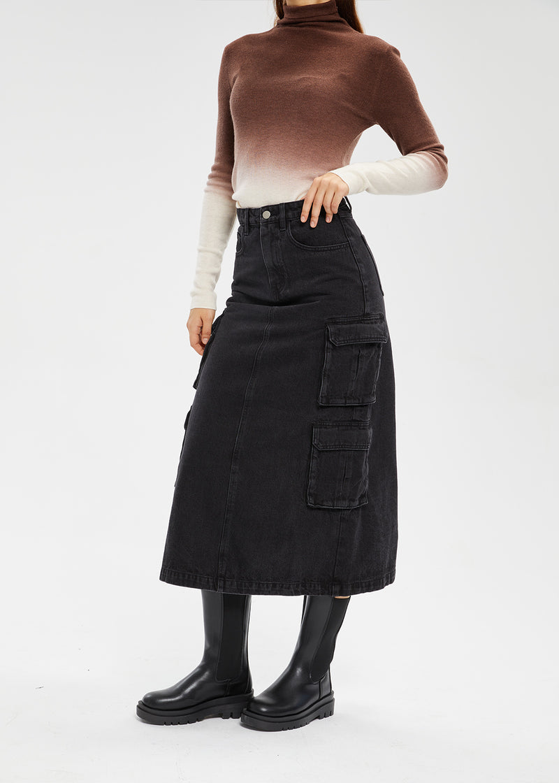 Women's Petite Cotton Cargo Denim Skirt