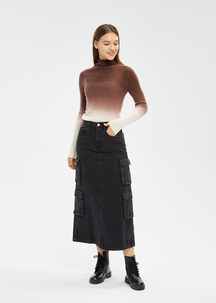 Women's Petite Cotton Cargo Denim Skirt