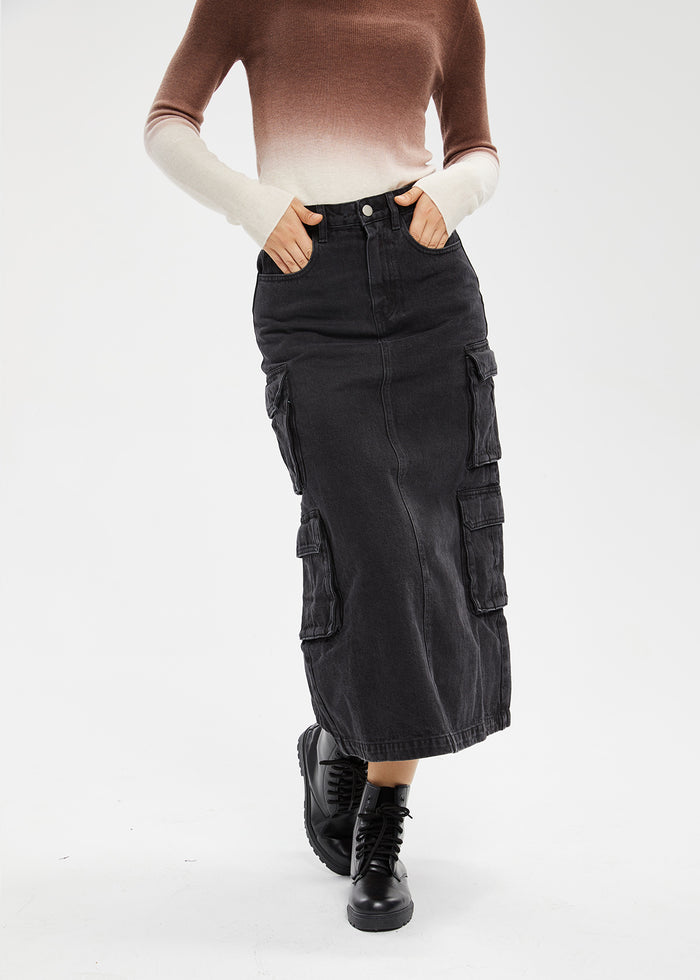 Women's Petite Cotton Cargo Denim Skirt