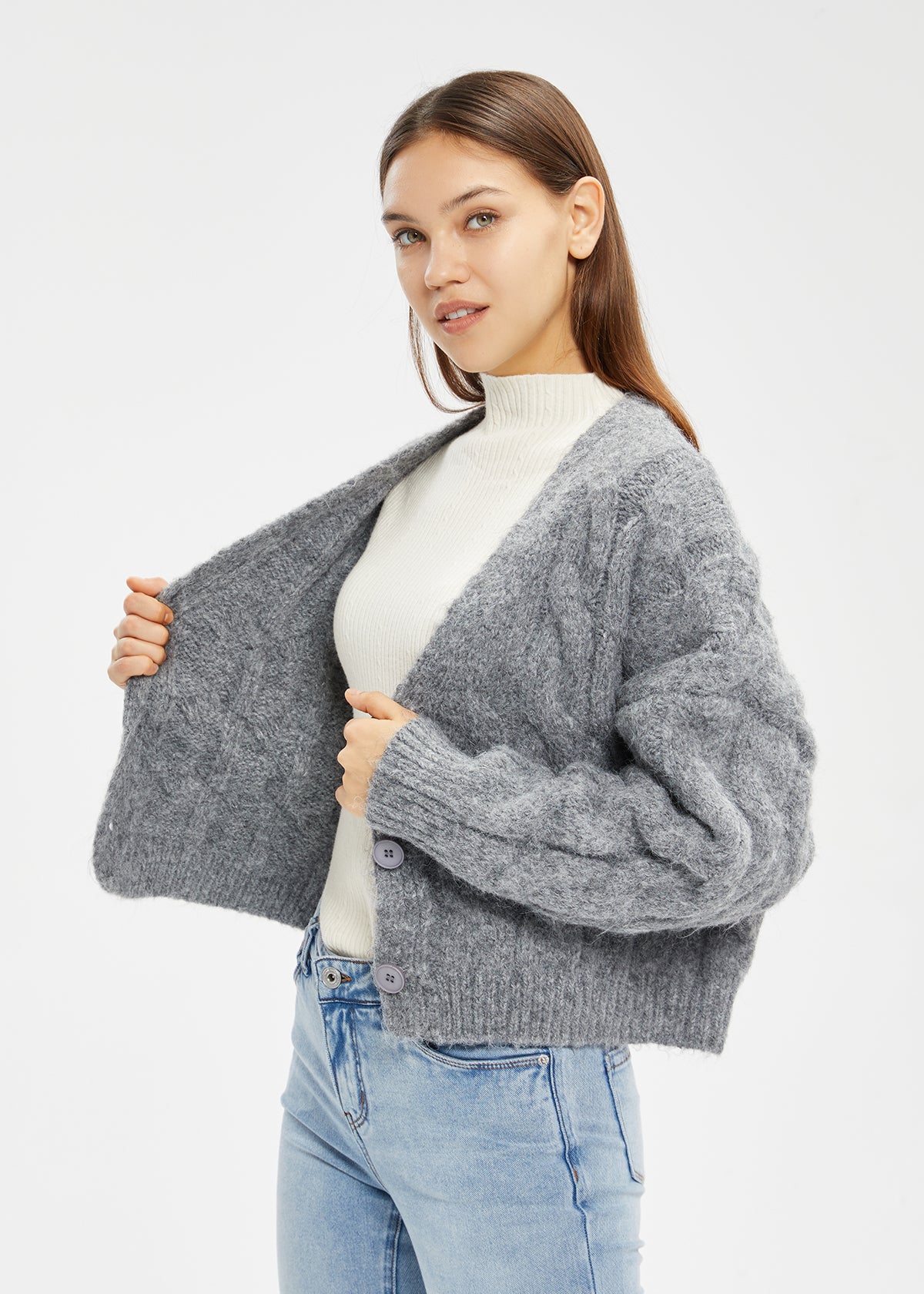 Women's Wool Blend Twist Cardigan Sweater