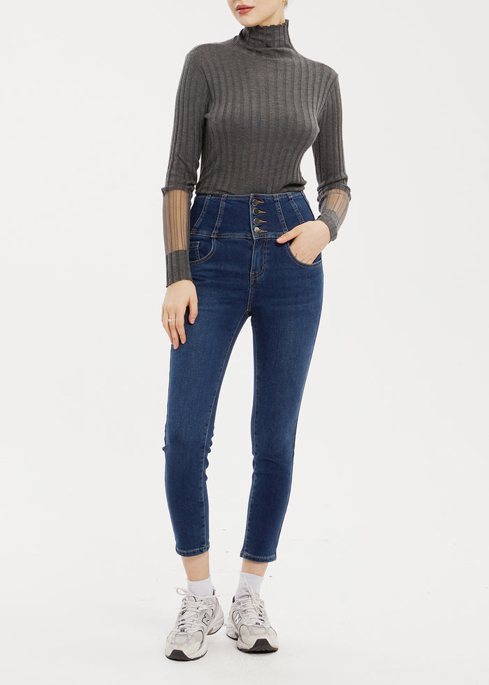 Women's Petite High Rise Cutline Brushed Skinny Jeans