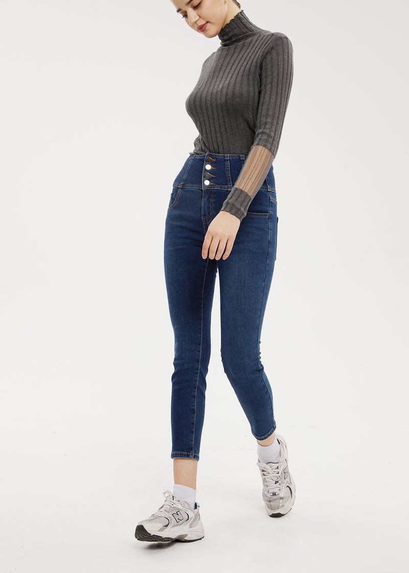 Women's Petite High Rise Cutline Brushed Skinny Jeans