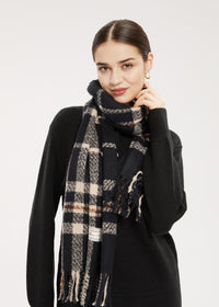 Fringed Soft Plaid Wide Scarf