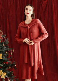 Women's V-Neck H-Line Sweater Dress & Shawl Set