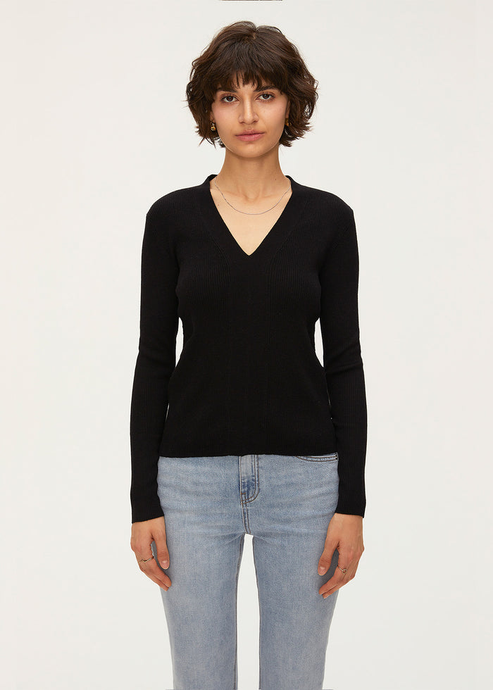 Women's Wool Blend V-Neck Knit Top