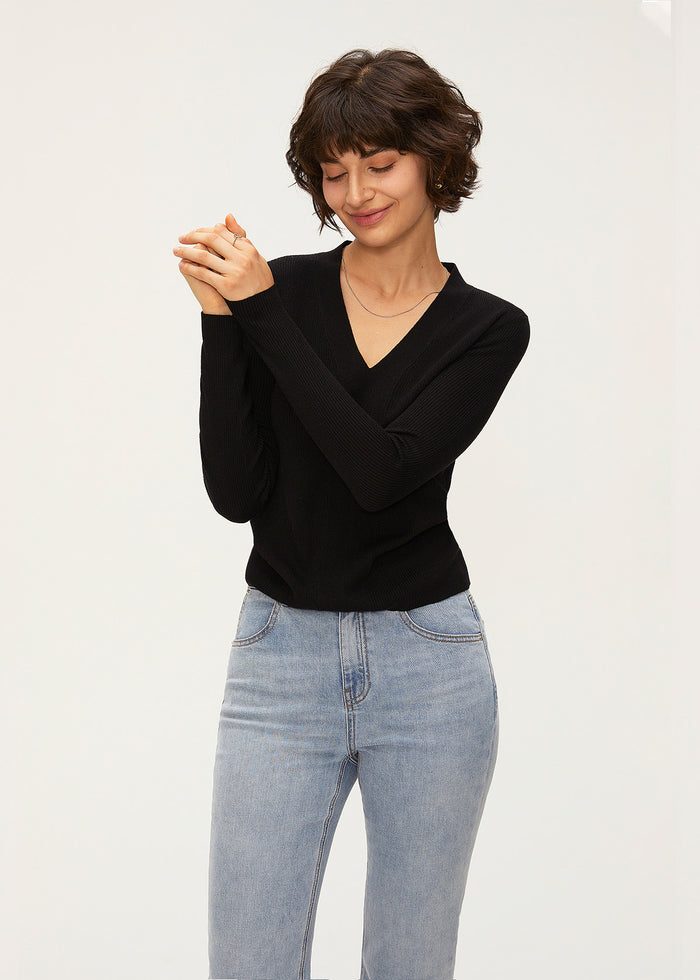 Women's Wool Blend V-Neck Knit Top