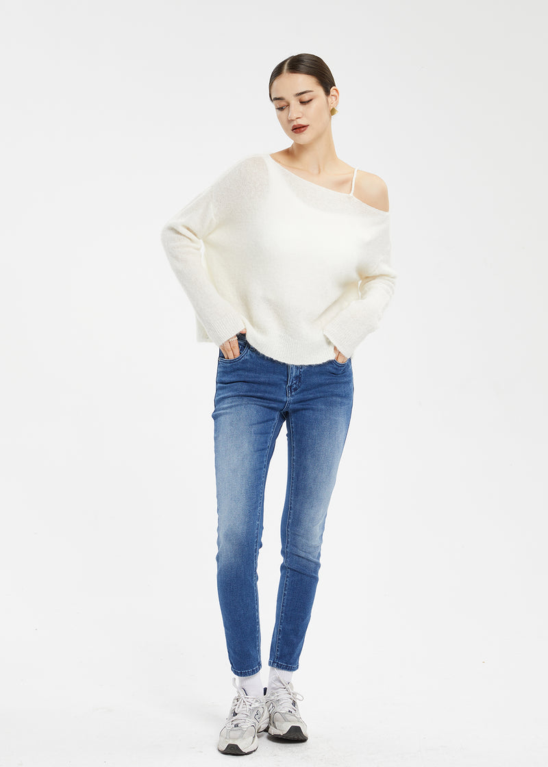 Women's Mohair Wool Blend Off-Shoulder Sweater