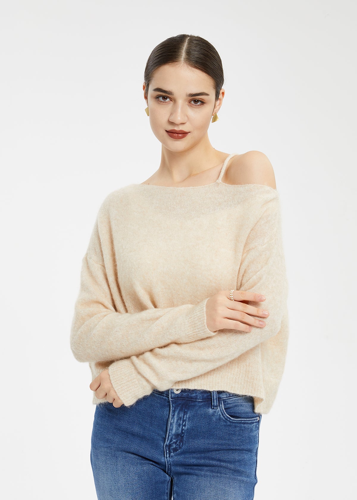 Women's Mohair Wool Blend Off-Shoulder Sweater