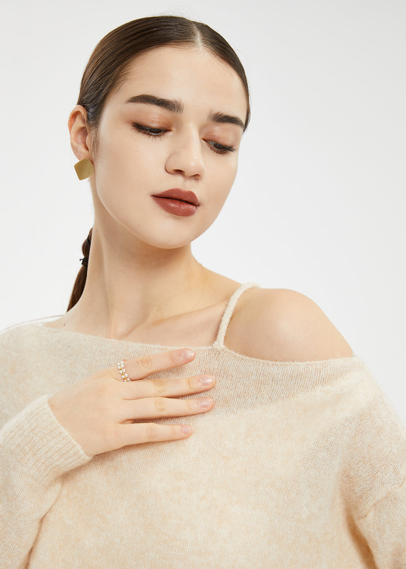 Women's Mohair Wool Blend Off-Shoulder Sweater