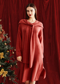 Women's V-Neck H-Line Sweater Dress & Shawl Set