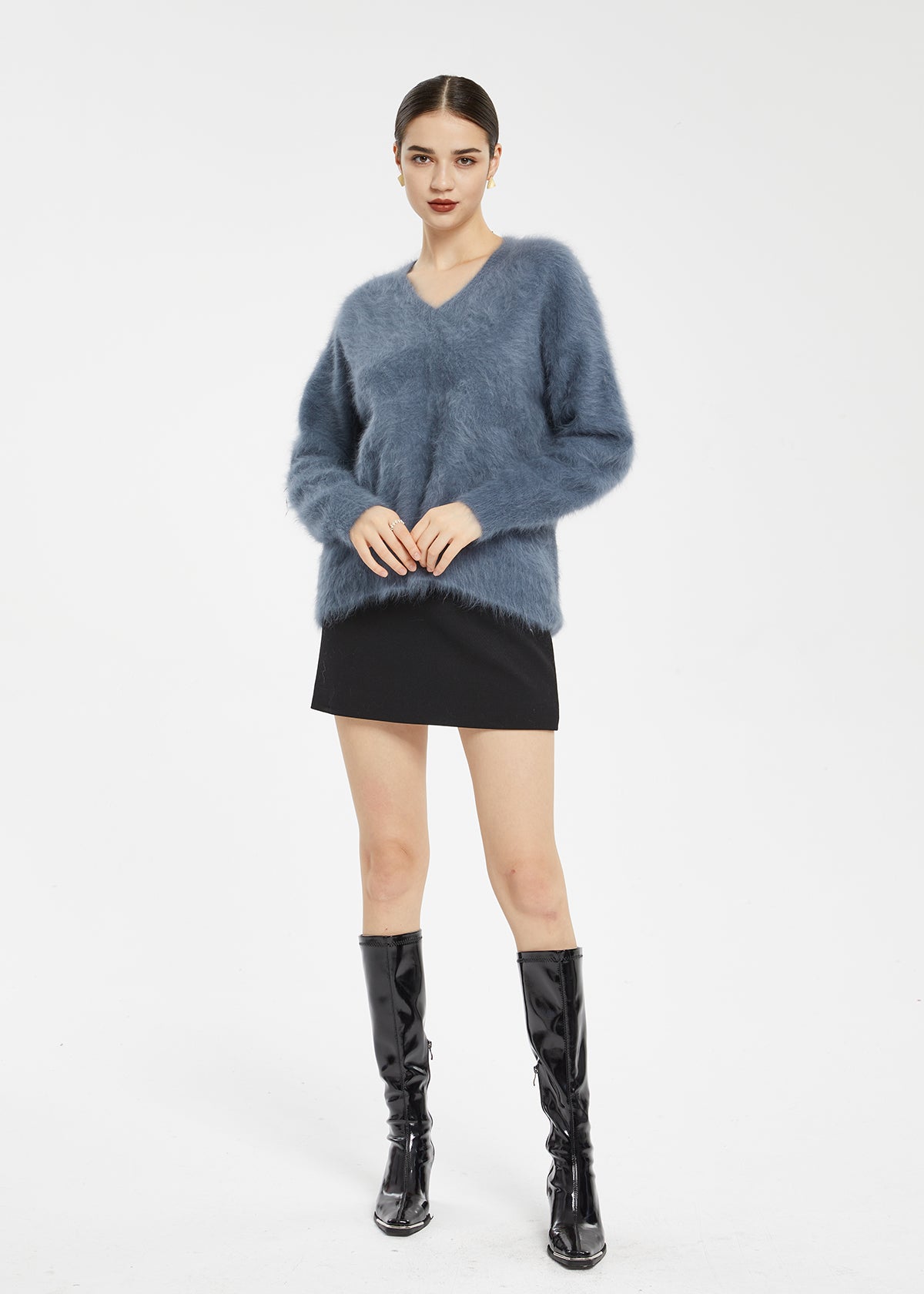 Women's Wool Blend Fluffy V-Neck Sweater