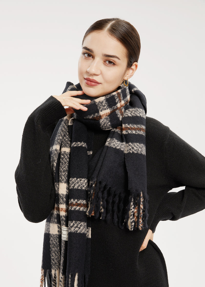 Fringed Soft Plaid Wide Scarf