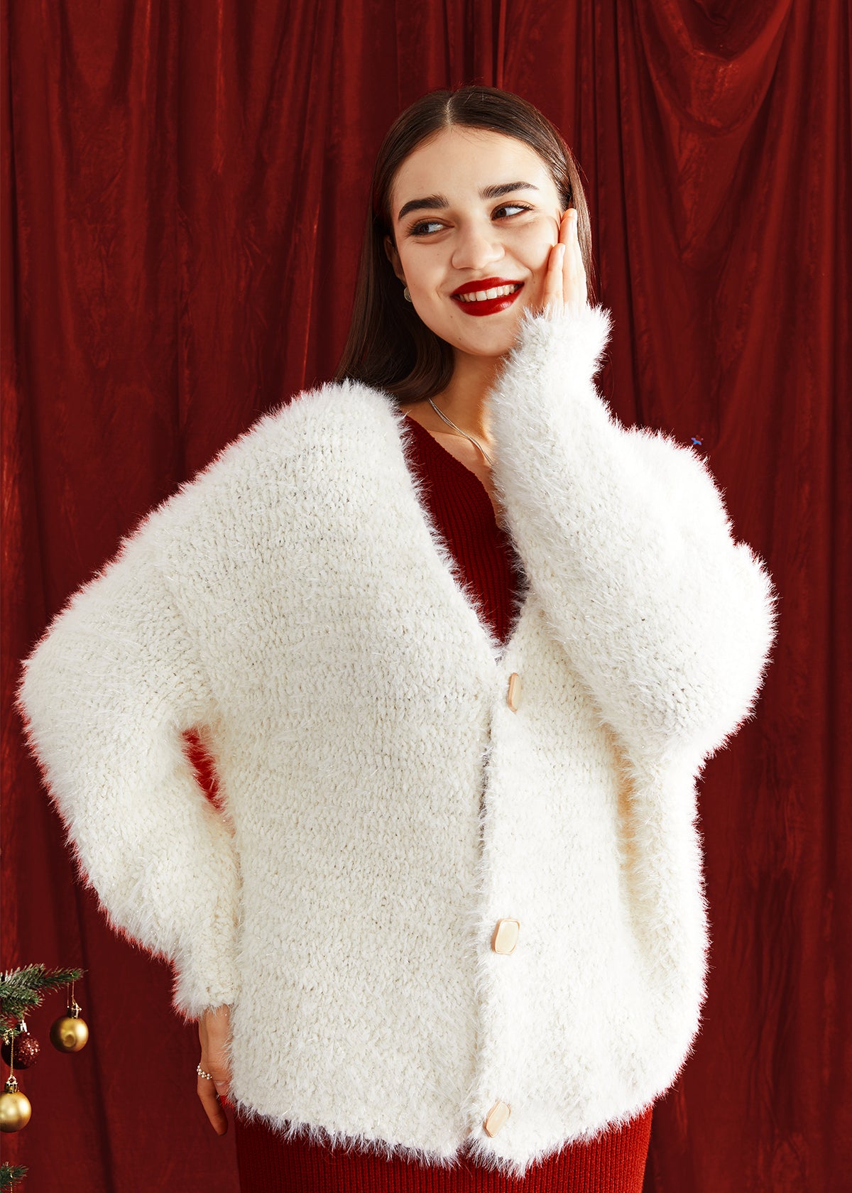 Women's Fluffy Glitter Cardigan Sweater