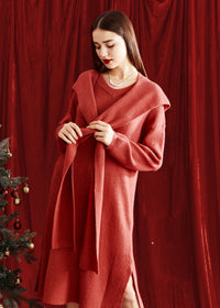 Women's V-Neck H-Line Sweater Dress & Shawl Set