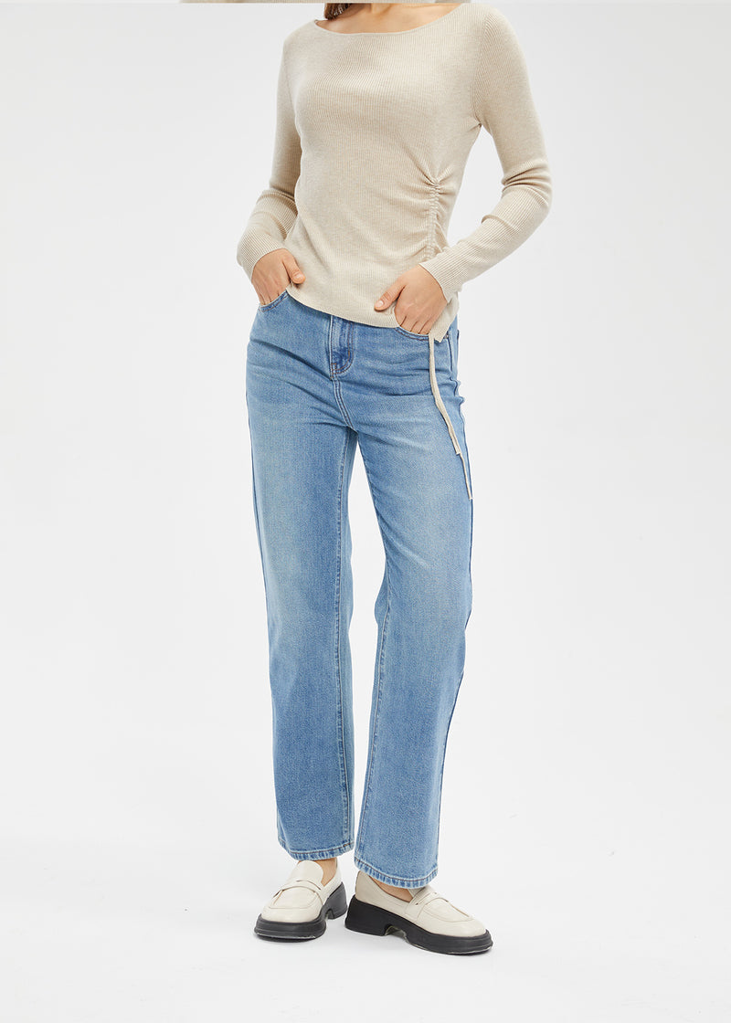 Women's Mid Rise Contrast Straight Jeans