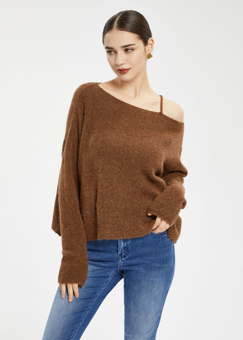 Women's Mohair Wool Blend Off-Shoulder Sweater