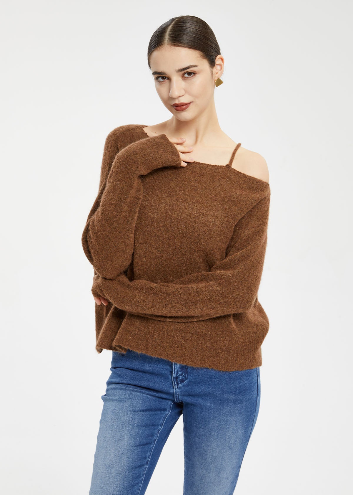 Women's Mohair Wool Blend Off-Shoulder Sweater