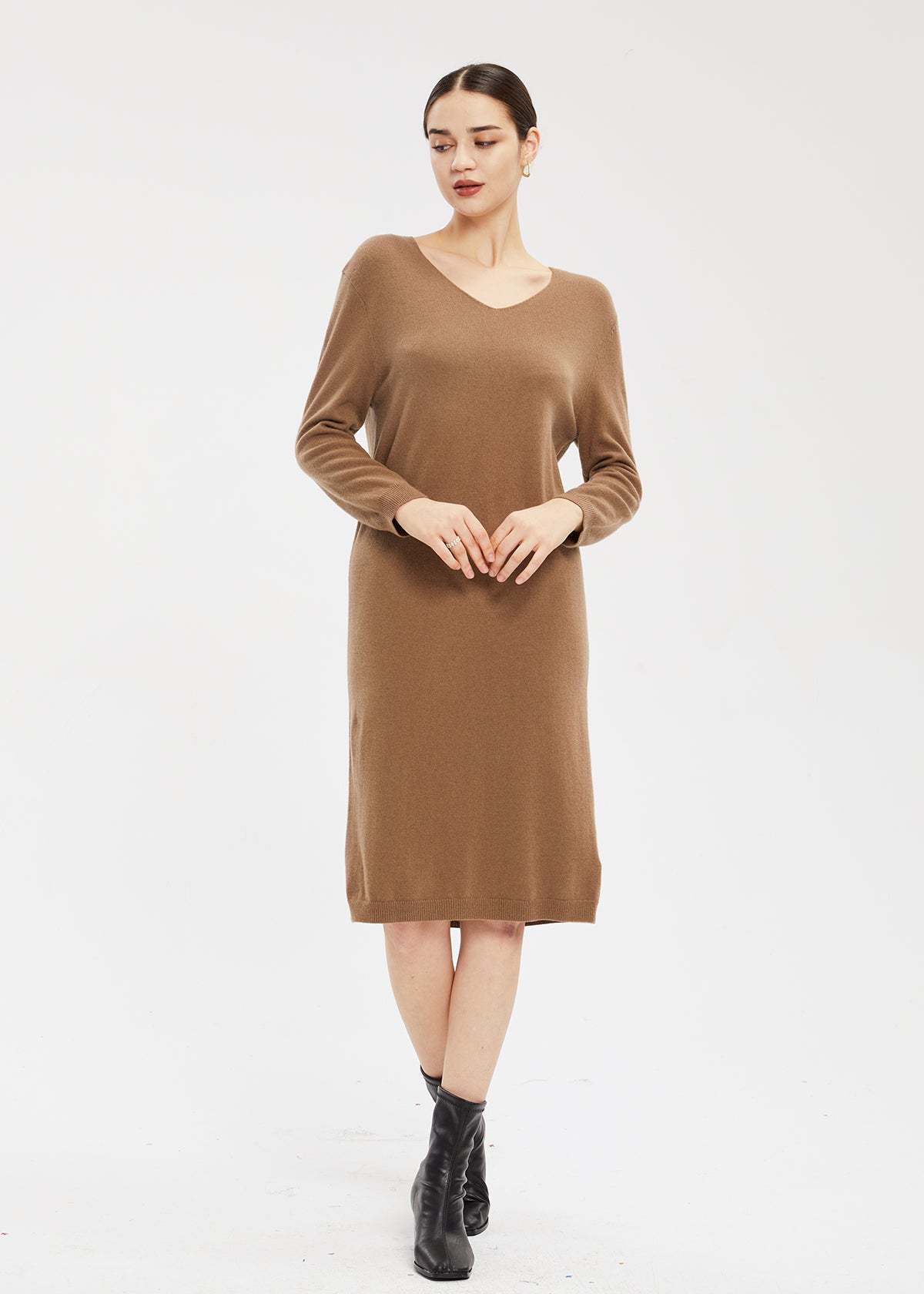 Women's V-Neck Wool Dress