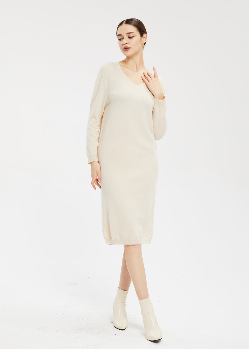 Women's V-Neck Wool Dress