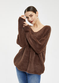 Women's Imitation Mink Fur V-Neck Sweater