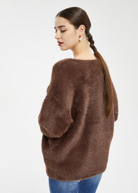 Women's Imitation Mink Fur V-Neck Sweater