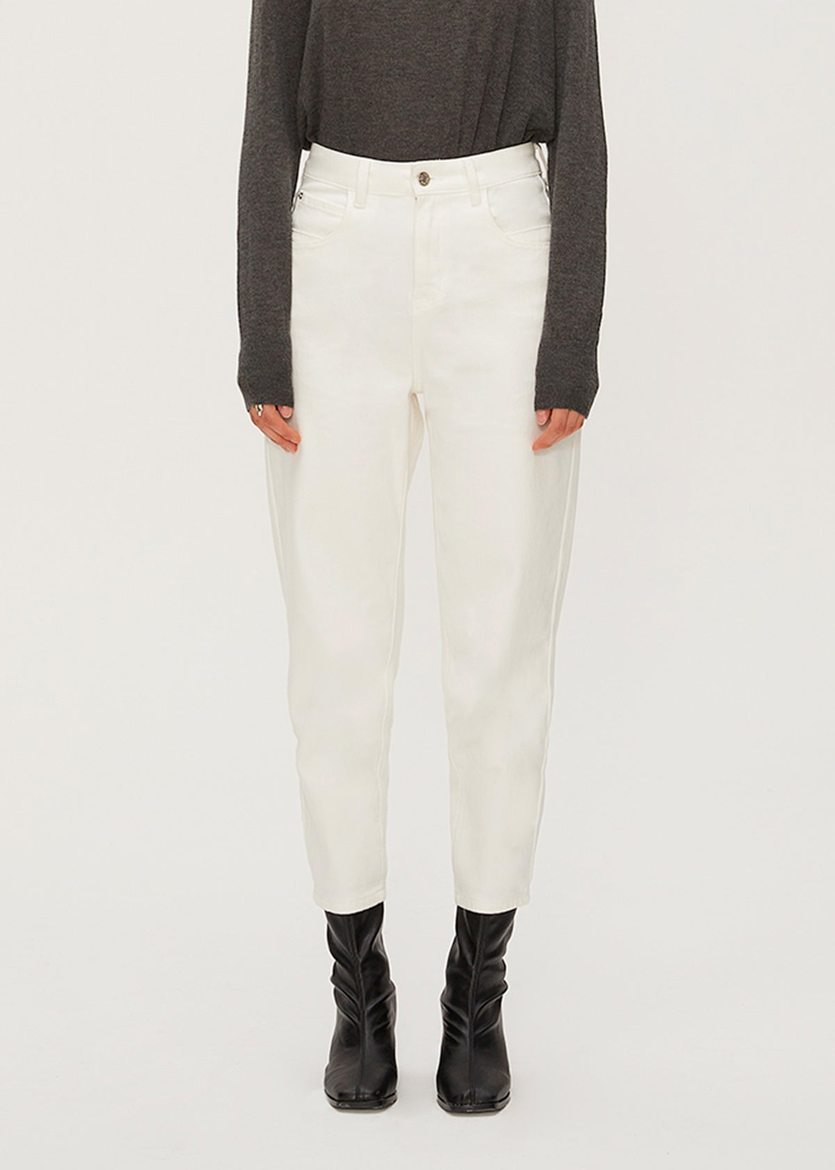 Women's High Rise White Tapered Jeans