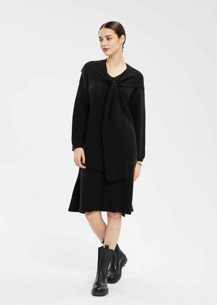 Women's V-Neck H-Line Sweater Dress & Shawl Set