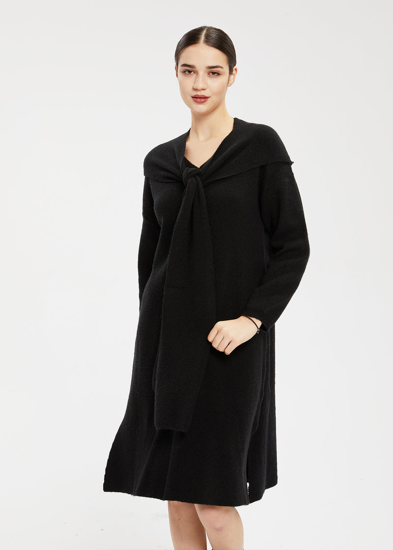 Women's V-Neck H-Line Sweater Dress & Shawl Set