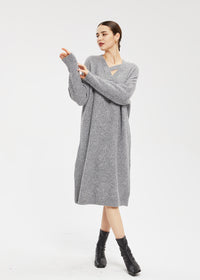 Women's Wool Blend V-Neck H-Line Dress