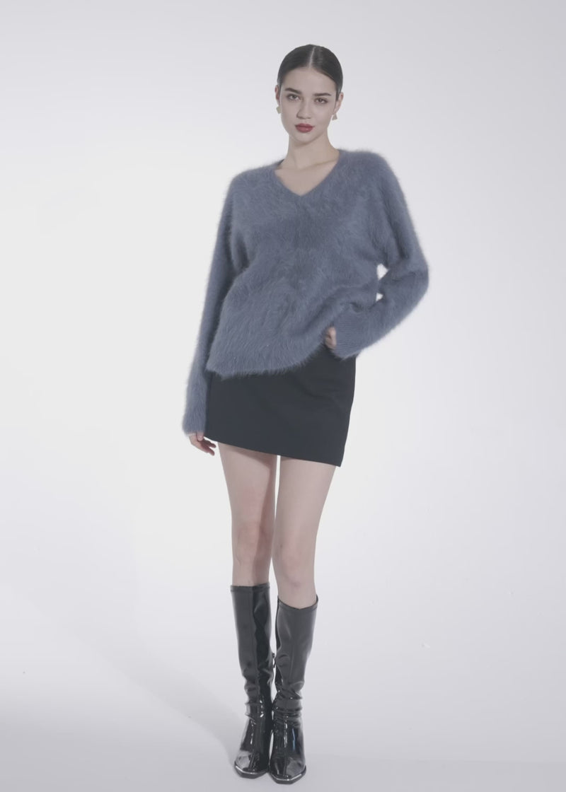 Women's Wool Blend Fluffy V-Neck Sweater