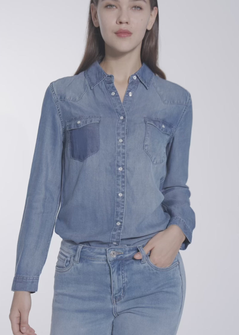 Women's Tencel Contrast Denim Blouse